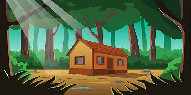 I en skov en hytte lå